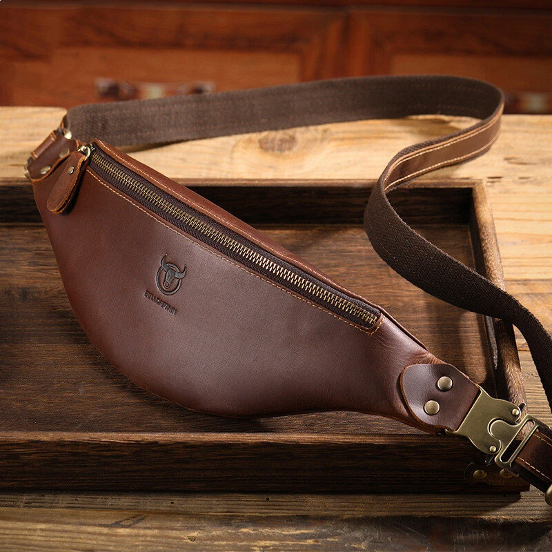 BULLCAPTAIN Genuine Leather Men's Belt Bag Crazy Horse Leather Casual Crossbody Bag Classic Retro Chest Bag Outdoor Storage Mountaineering Mobile Phone Bag Waist Bag (image for) BULLCAPTAIN Genuine Leather Men's Belt Bag Crazy Horse Leather Casual Crossbody Bag Classic Retro Chest Bag Outdoor Storage Mountaineering Mobile Phone Bag Waist Bag